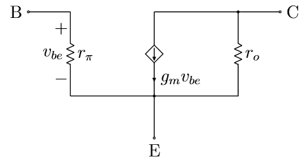 Simplified, low-frequency hybrid π BJT model